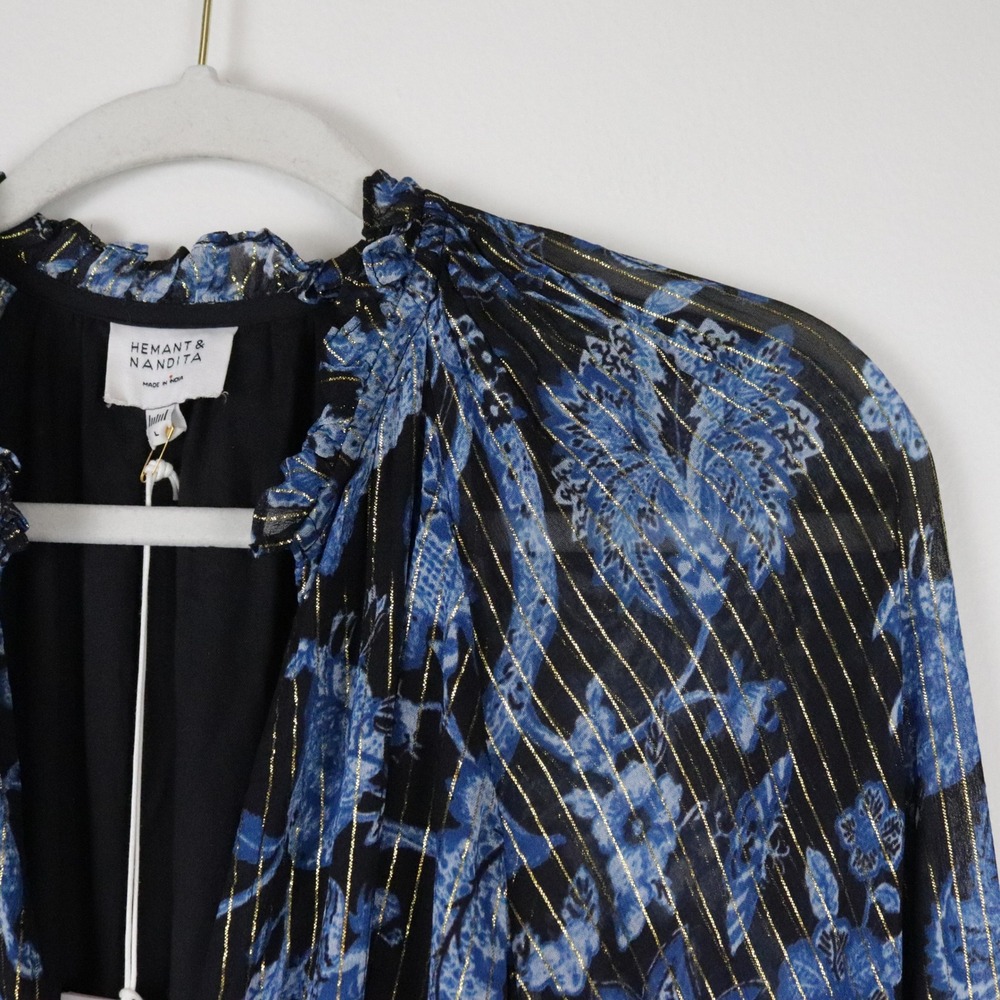 NWT Hemant and Nandita x Revolve Nitara Romper Large Floral Blue Black Belted - Picture 9 of 14
